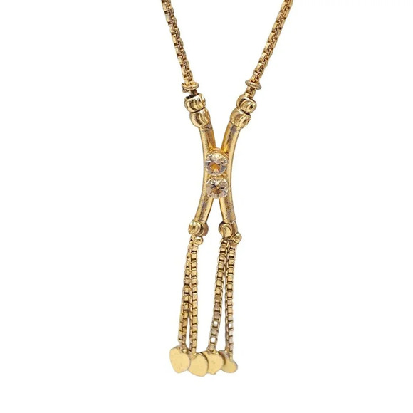 Clear Rhinestone Tassel Box Chain Y Necklace S-Hook Closure Gold Tone Vintage - Picture 2 of 6